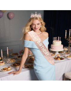 Corona y Banda de Cumpleaños Ahoney Oro Rosa para Mujeres 2