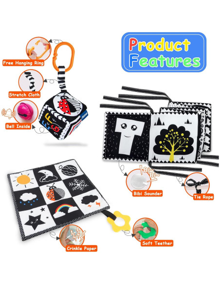 Juguetes para Bebés KUANGO 3 Piezas Alto Contraste 0-3 Años