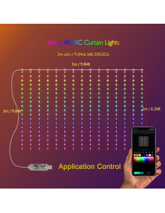 Luces de Cortina LED RGB Onemore 300 luces 2.99x2.00m Control APP 2