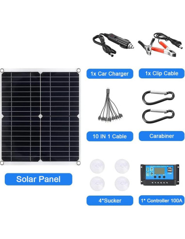 Kit Panel Solar 200W 12V BITINBI con Controlador 100A USB