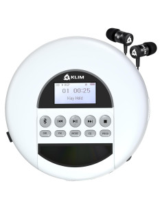 Reproductor de CD Portátil KLIM Nomad Blanco con Bluetooth y Auriculares
