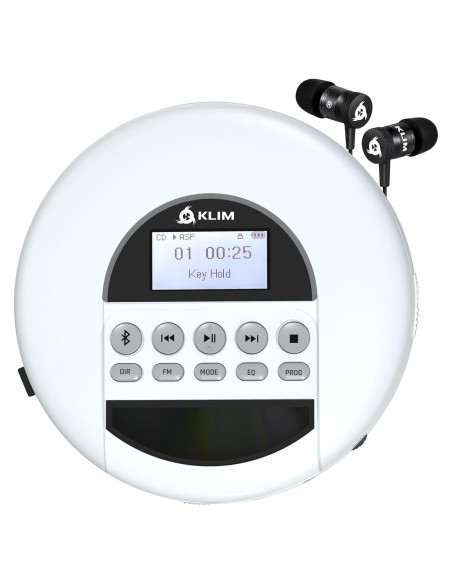 Reproductor de CD Portátil KLIM Nomad Blanco con Bluetooth y Auriculares