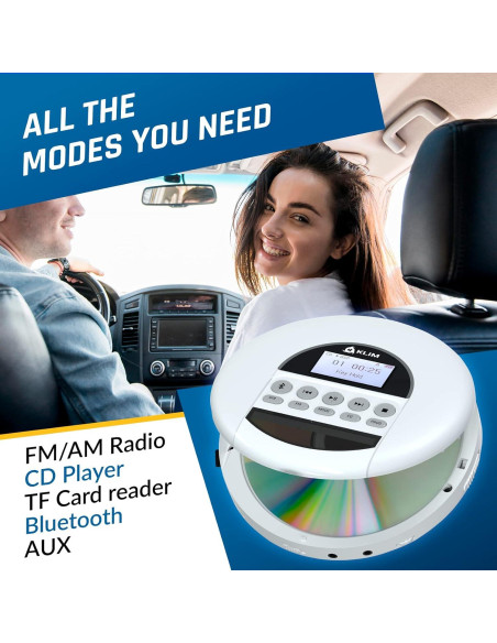 Reproductor de CD Portátil KLIM Nomad Blanco con Bluetooth y Auriculares
