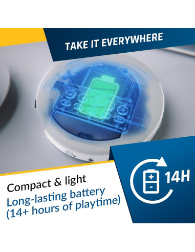 Reproductor de CD Portátil KLIM Nomad Blanco con Bluetooth y Auriculares