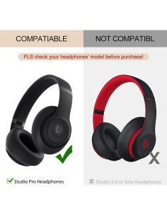 Almohadillas de Reemplazo GVOEARS para Auriculares Beats Studio Pro - Cuero de Proteína Negro 2