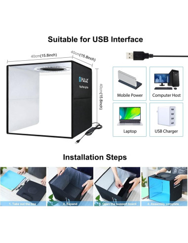 Caja de Luz para Fotos 40x40 cm Hongbang 3 Temperaturas Ajustables