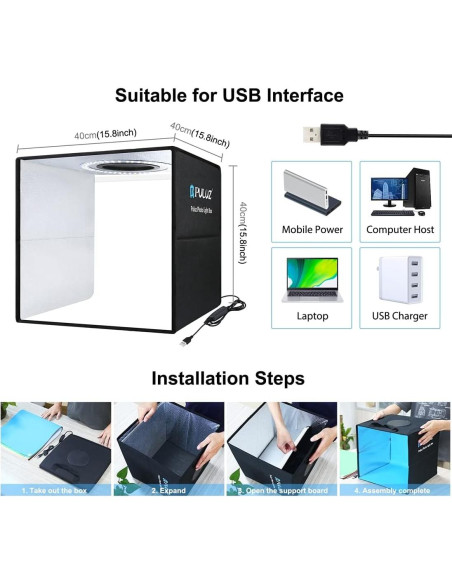 Caja de Luz para Fotos 40x40 cm Hongbang 3 Temperaturas Ajustables