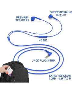 Auriculares con Cable LUDOS ZENITH 3.5mm Azul - Sonido Nítido 2