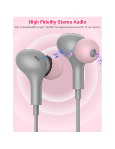 Auriculares USB C con micrófono TOPAUX Gris Rosa - Intrauditivos 2