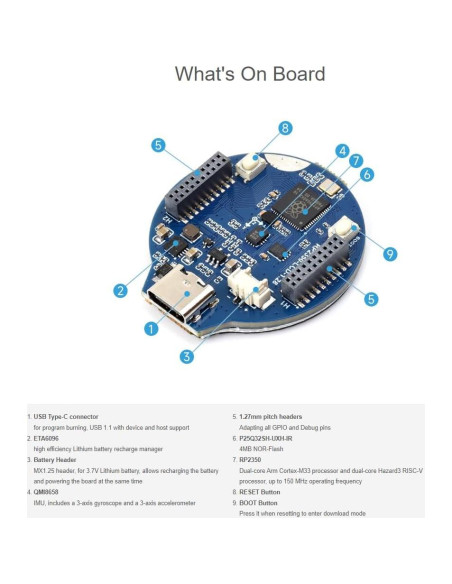 Placa MCU Waveshare RP2350 con LCD 1.28" 240x240 IPS Placa MCU Waveshare RP2350 con LCD 1.28" 240x240 IPS