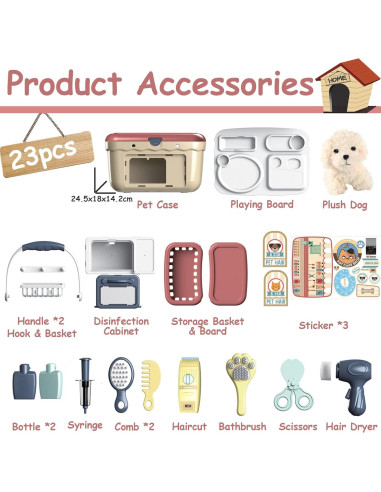 Juego de Cuidado de Mascotas KAEGREEL 23 Piezas para Niños