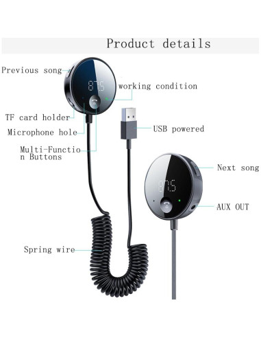 Transmisor FM Bluetooth Eppfun para Coche 5.0 AUX 3.5mm