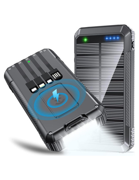 Banco de Energía Solar 33800mAh Carga Rápida 22.5W Negro