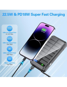 Banco de Energía Solar 33800mAh Carga Rápida 22.5W Negro 2