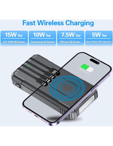 Banco de Energía Solar 33800mAh Carga Rápida 22.5W Negro