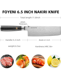 Cuchillo Nakiri Foyeni 16.5 cm Acero Inoxidable Mango Ergonómico 2