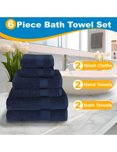 Juego de Toallas de Baño Kaufman 100% Algodón 6 Piezas Marino