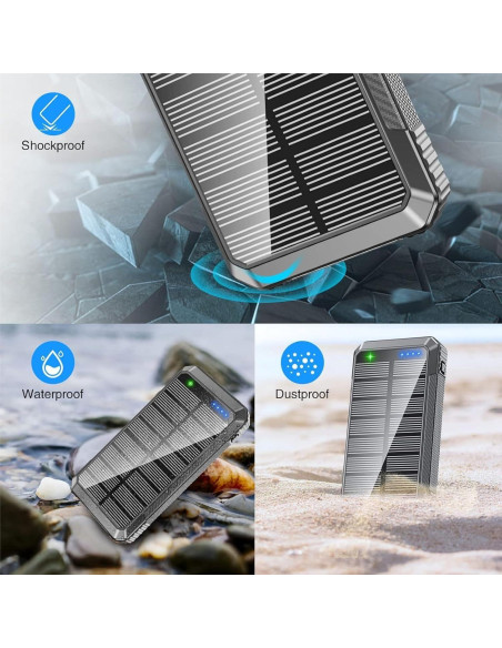 Banco de Energía Solar 33800mAh Carga Rápida 22.5W Negro
