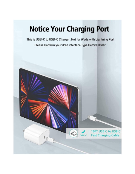 Cargador USB C Rápido 20W con Cable de 3m para iPad Pro