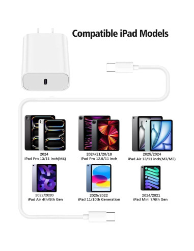 Cargador USB C Rápido 20W con Cable de 3m para iPad Pro