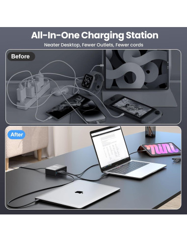 Cargador USB C 320W NXPGKEA Estación de Carga Rápida 8 Puertos