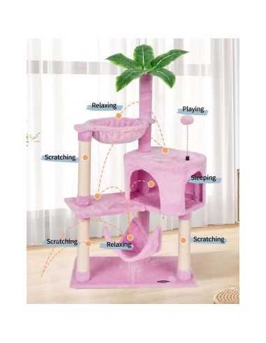 Árbol para Gatos KIYUMI Torre con Rascador y Hamaca Rosa