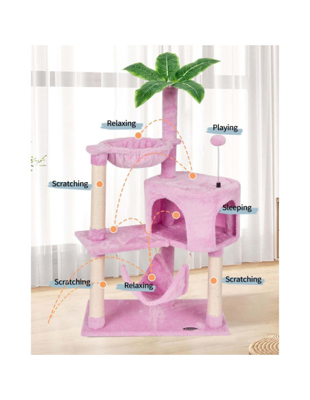 Árbol para Gatos KIYUMI Torre con Rascador y Hamaca Rosa
