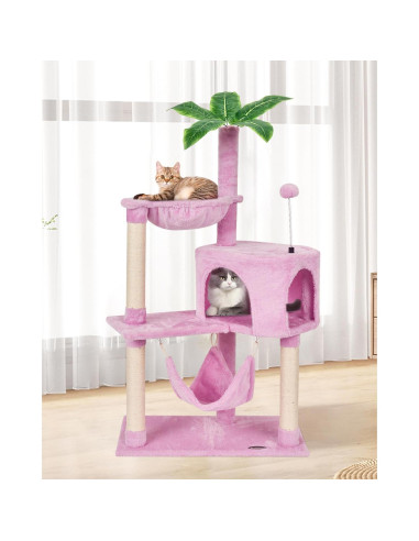 Árbol para Gatos KIYUMI Torre con Rascador y Hamaca Rosa