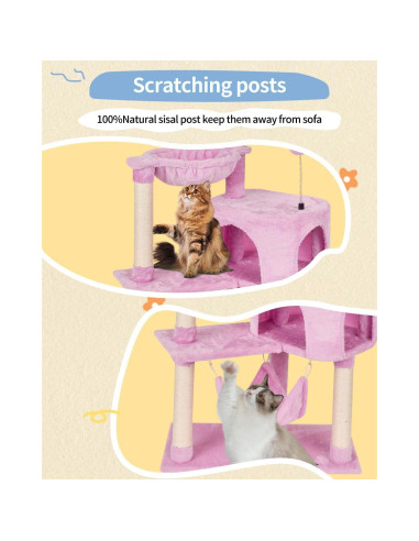 Árbol para Gatos KIYUMI Torre con Rascador y Hamaca Rosa