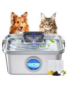 Fuente de Agua para Perros PETHIND 7.57L Acero Inoxidable Silenciosa