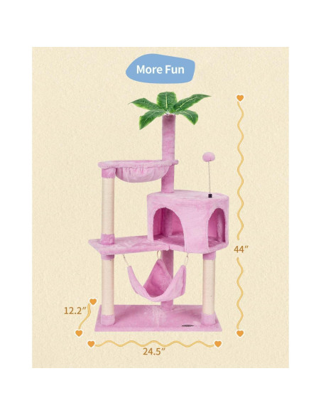 Árbol para Gatos KIYUMI Torre con Rascador y Hamaca Rosa