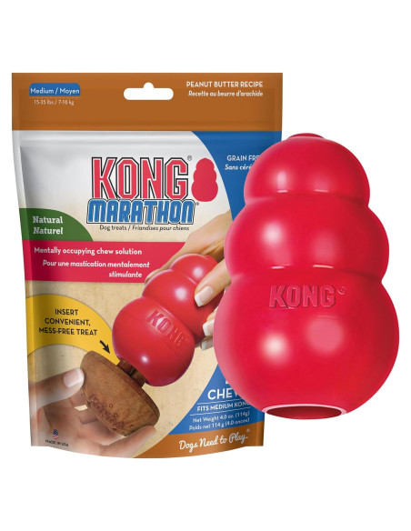 KONG Clásico Juguete Rellenable Mediano + Golosinas Mantequilla