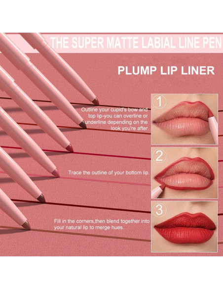 Set 6 Lápices Delineadores de Labios evpct - Mate y Cremoso