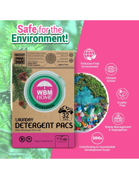 Bolsas de detergente hipoalergénicas WBM 32 unidades aroma a pino
