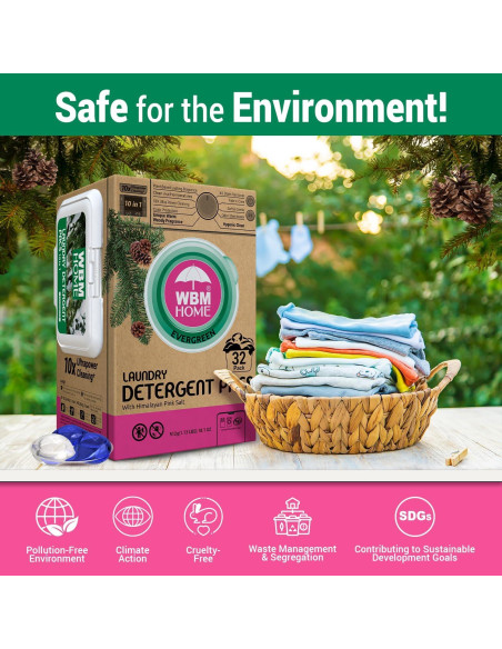 Bolsas de detergente hipoalergénicas WBM 32 unidades aroma a pino
