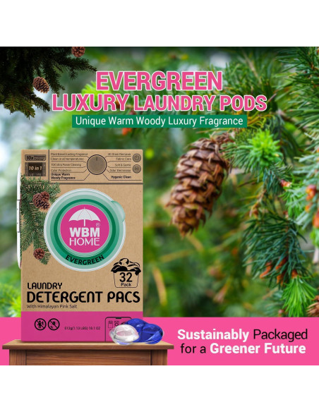Bolsas de detergente hipoalergénicas WBM 32 unidades aroma a pino