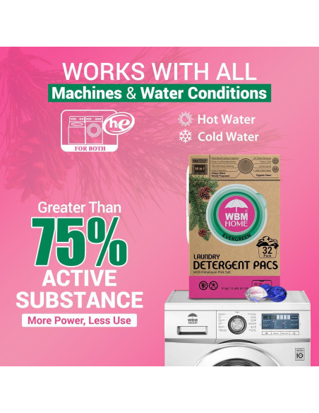 Bolsas de detergente hipoalergénicas WBM 32 unidades aroma a pino