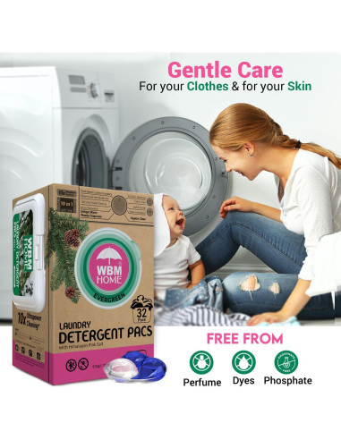Bolsas de detergente hipoalergénicas WBM 32 unidades aroma a pino
