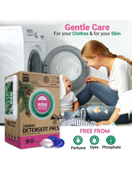 Bolsas de detergente hipoalergénicas WBM 32 unidades aroma a pino