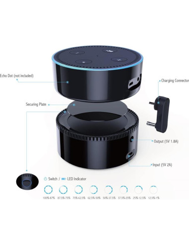 Base de Batería Fremo Evo Plus para Echo Dot 2da Gen - Negro