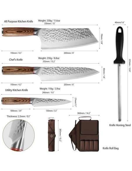 Juego de 5 cuchillos de chef KOFERY acero inoxidable 33 cm
