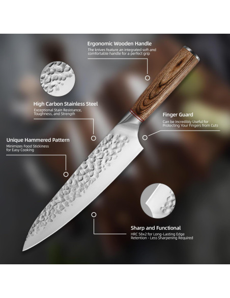 Juego de 5 cuchillos de chef KOFERY acero inoxidable 33 cm