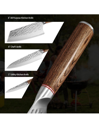 Juego de 5 cuchillos de chef KOFERY acero inoxidable 33 cm