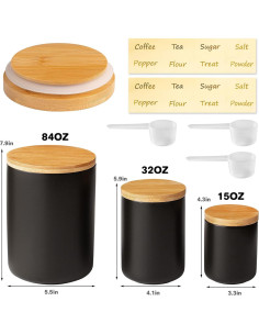 Conjunto de 3 Tarros de Cerámica Negra Yangbaga Herméticos 2