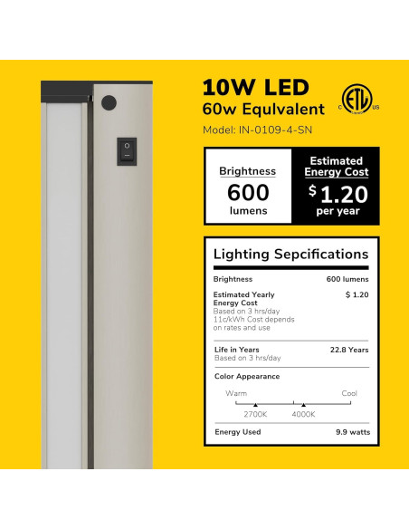 Iluminación LED 40.64 cm GETINLIGHT con giro, 10W, 600 lúmenes