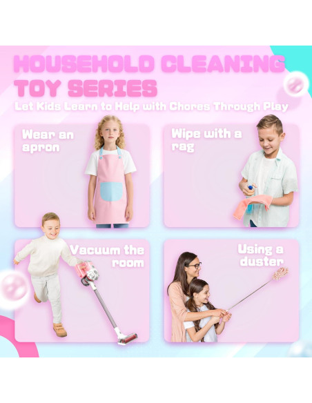 Aspiradora de Juguete SmilessKiddo 3 en 1 Rosa con Accesorios