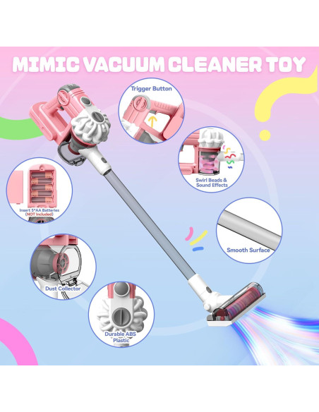 Aspiradora de Juguete SmilessKiddo 3 en 1 Rosa con Accesorios