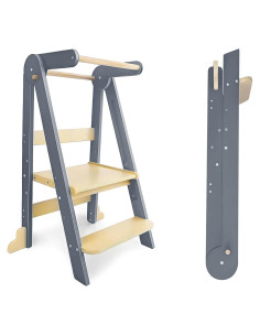 Torre de Aprendizaje Plegable Montessori Madera Gris 2-6 Años