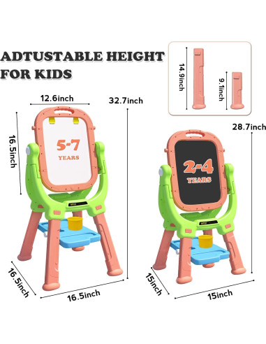 Caballete para Niños Weudear Rosa Doble Cara Altura Ajustable