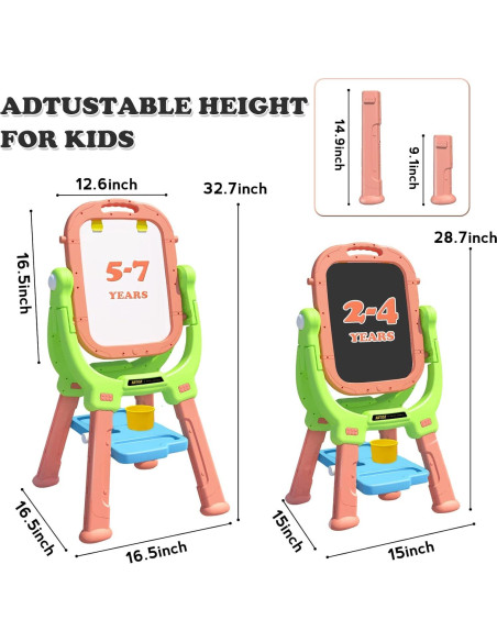 Caballete para Niños Weudear Rosa Doble Cara Altura Ajustable